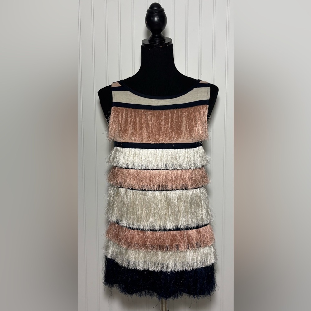 Ann Taylor Striped Retro Gatsby Fringe front Blouse Top Stripes Small Festival